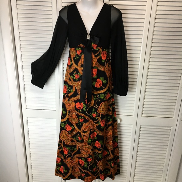 Vintage Dresses & Skirts - Vintage Mod Barkcloth evening maxi dress sz small